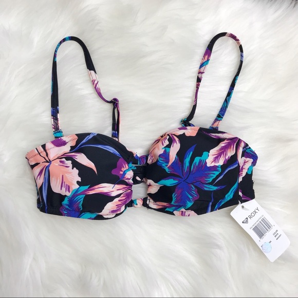 Roxy Other - NWT ROXY XS Black Floral Tropical Bikini Top! New